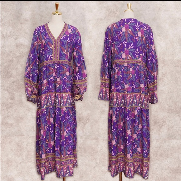 029 Boho purple Floral Print wisteria gypsy Maxi Dress - Picture 14 of 16